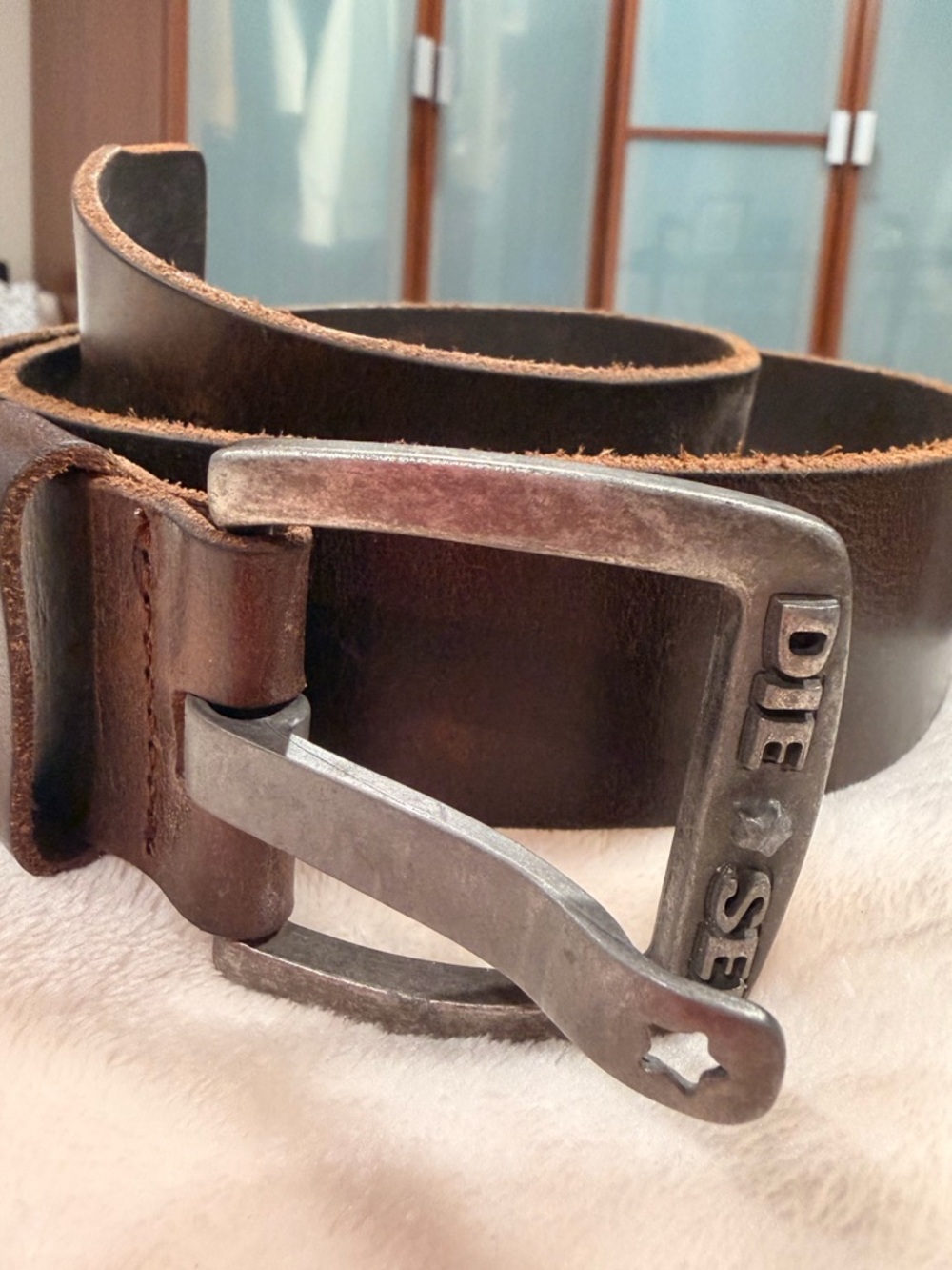 Diesel Roller Boy Dark Brown Leather Belt with Branded Metal Buckle